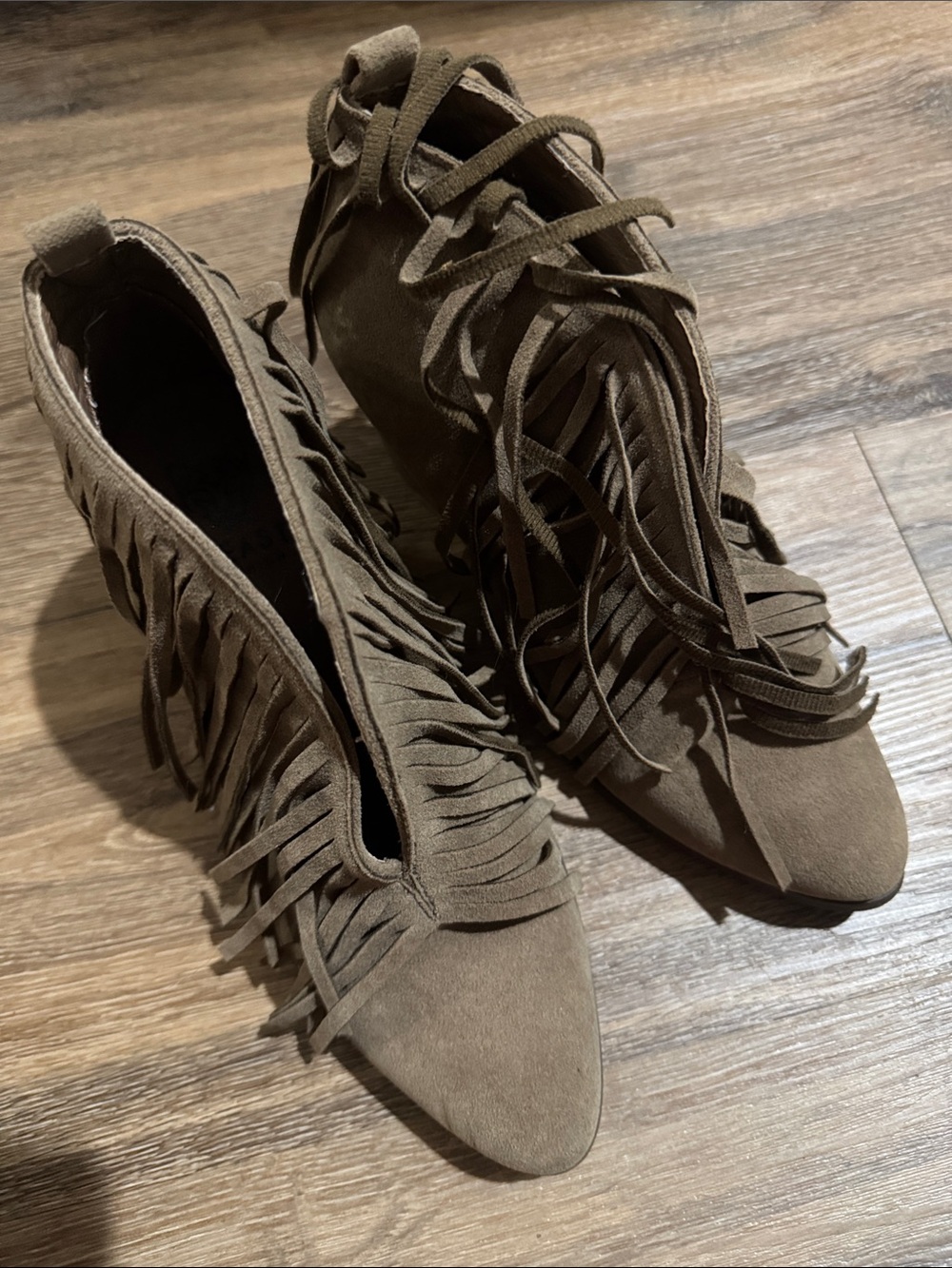 BEAST FASHION Brown Fringe Lace-Up Pointed-Toe Boots